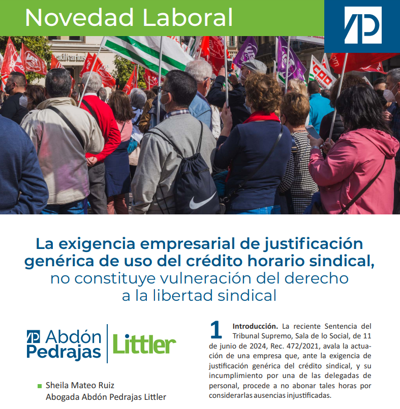 Novedad Laboral.- La exigencia empresarial de justificación genérica de uso del crédito horario sindical, no constituye vulneración del derecho a la libertad sindical.