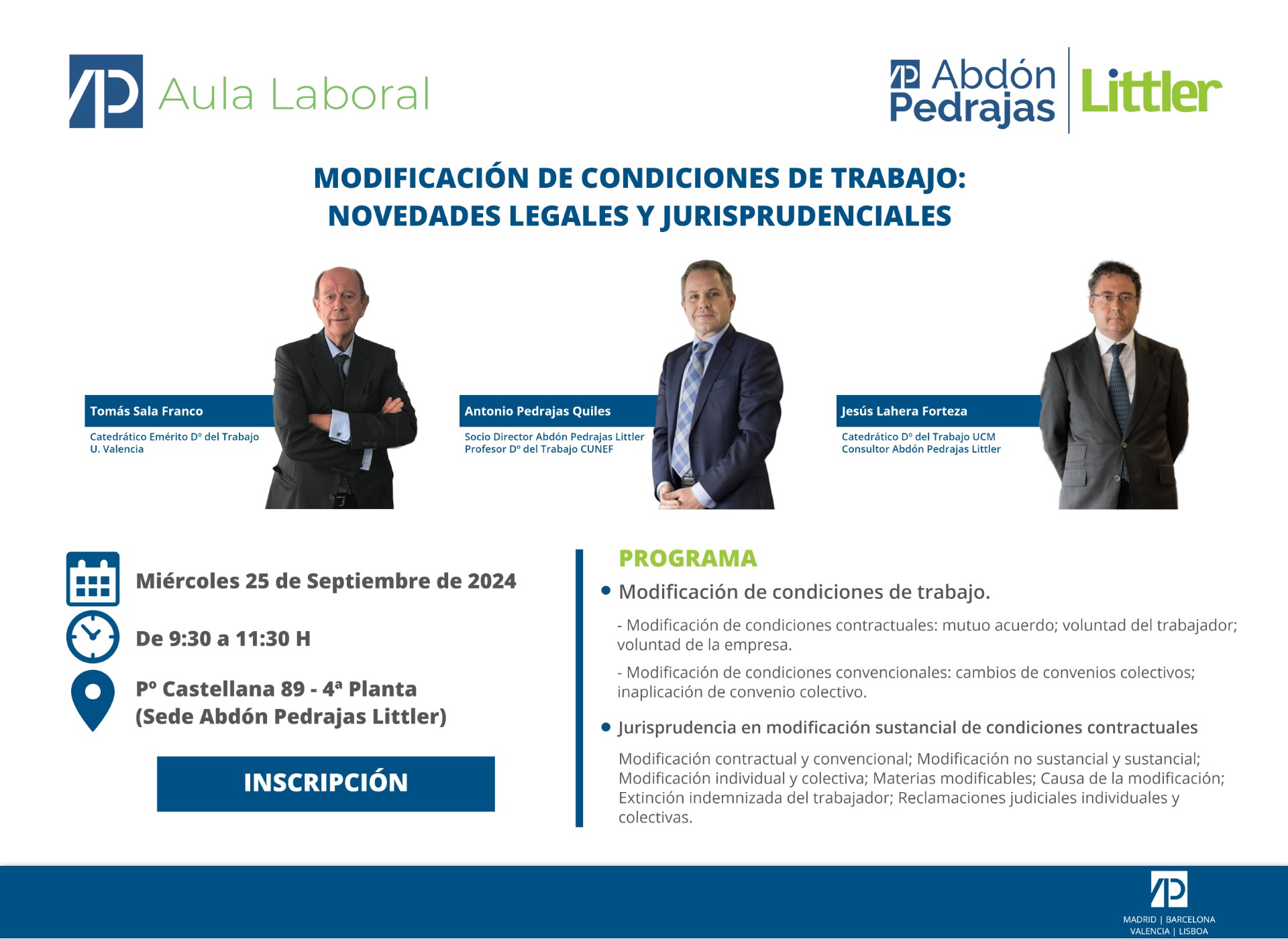 SESIÓN AULA LABORAL.- MODIFICACIÓN DE CONDICIONES DE TRABAJO: NOVEDADES LEGALES Y JURISPRUDENCIALES 